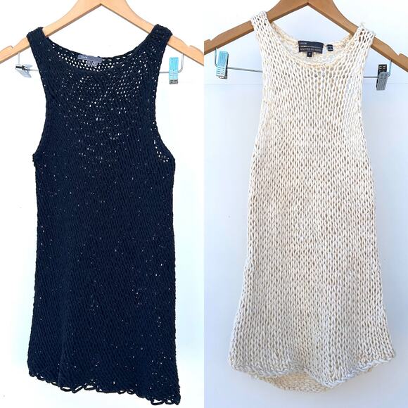 Vince Set Bundle Hand-Knit Crochet Cotton Tank Tops Black Cream Small - Picture 1 of 7